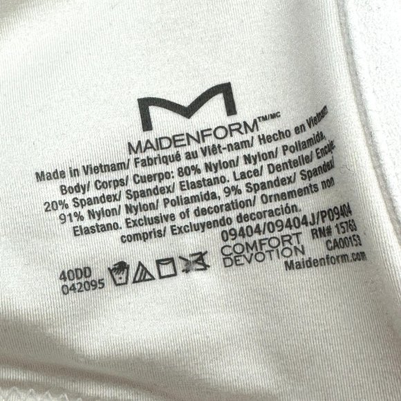 Maidenform T-shirt Bra Smartzone Cups Convertible Straps Underwire White 40DD NW - Picture 6 of 7